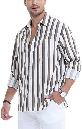 חולצה עם שרוול ארוך שרוול ארוך חולצה לגברים כפתור קיץ מורחים חולצות חוף צווארון גדולות וגבוהות