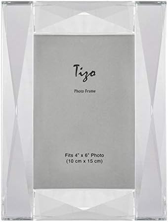 Tizo Design 4x6 מסגרת תמונה זכוכית קריסטל יהלום, פרופיל אלגנטי ובורג חסון-און גביש גבינה גב כן, מסגרת תמונה באיכות בוטיק