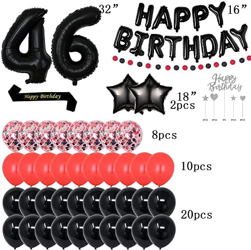 קישוטי מסיבת יום הולדת 46 שחורים מספקים נושא שחור יום הולדת שמח טופר ועוגה 46 בלוני נייר יום הולדת