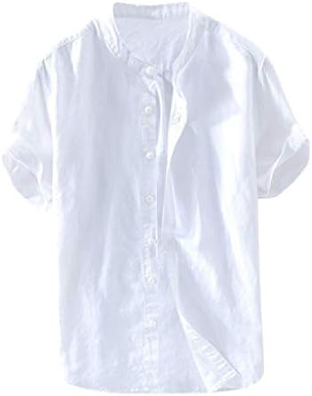 חולצת פשתן שרוול קצר לגברים היפי חוף כפתור למטה חולצות קיץ מזדמן רזה בכושר צווארון חולצות קלות משקל
