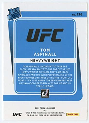 2022 DONRUSS UFC 216 TOM ASPINALL RC כרטיס טירון SP הדפס קצר משקל כבד מדורג טירונים רשמי מסחר MMA במצב גולמי