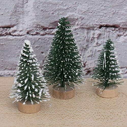 Ultnice מיני חג המולד עץ שלג זעיר מכוסה עץ אורן עם בסיסי עץ קישוט