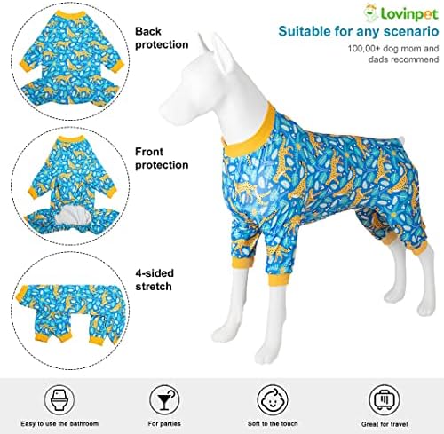 Lovinpet American Staffordshire Terrier Pajamas - פיג'מה כלבים, בד נוח, הדפס נמר בהיר, PJs כלבים גדולים, בגדי פיטבול, חולצת התאוששות לכלבי גזע גדולים, כחול m