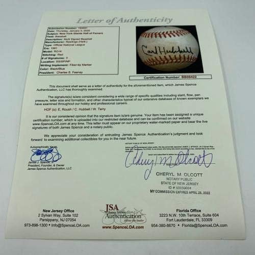 קרל האבל ביל טרי אדד רוש ניו ג'יינטס אגדות חתמו על NL בייסבול JSA COA - כדורי בייסבול עם חתימה