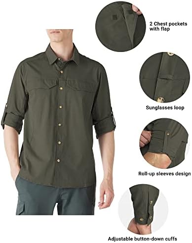 מיזמים חיצוניים לגברים UPF 50+ UV הגנת שמש SPF חולצת טיול חולצה שרוול ארוך משקל קל יבש לדיג נסיעות ספארי
