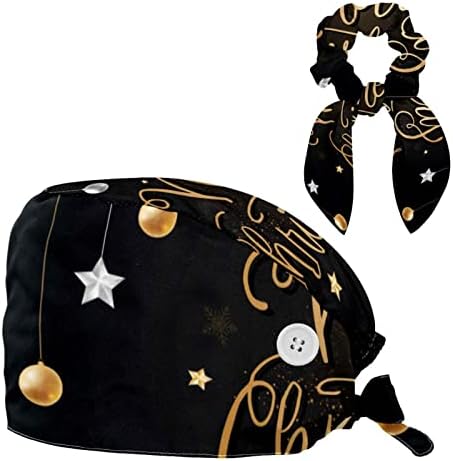 חג המולד שחור שחור כובע קרצוף מתכוונן עם כפתורים ושיער קשת משופשף לאחות ורופא