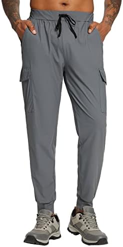 רצים בלף לגברים עם כיסי רוכסן, מכנסי מטען טיולים מהירים קלים, מתיחה UPF 50+ הלבשה חיצונית