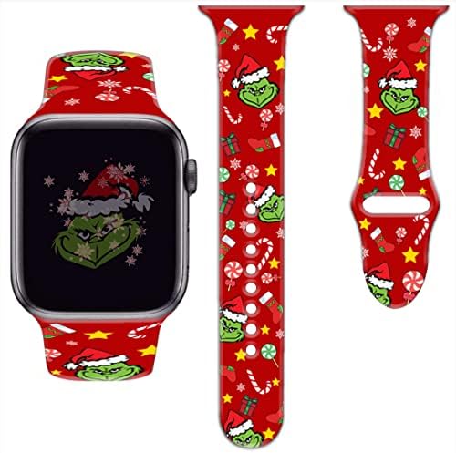 להקת שעון חג המולד תואמת להקת Apple Watch 38 ממ 40 ממ 41 ממ, 42 ממ 44 ממ 45 ממ, ליל כל הקדושים רצועת סיליקון רכה רצועת החלפת ספורט