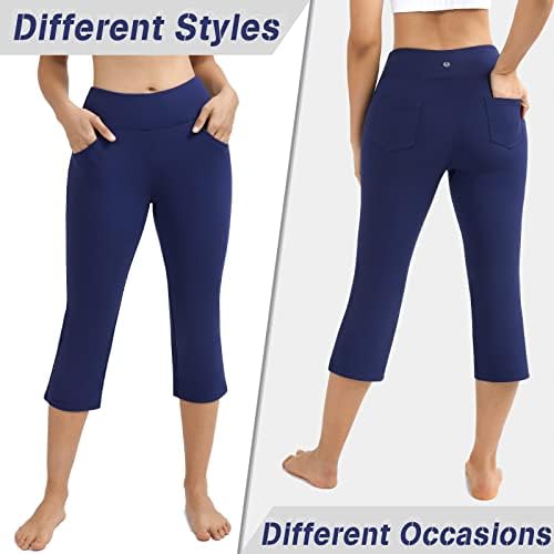 יוגה בוטקאט יוגה מכנסיים עם כיסים לנשים גבוהה מותן אימון בוטלג מכנסיים בטן שליטה, 4 כיסים לעבוד מכנסיים לנשים