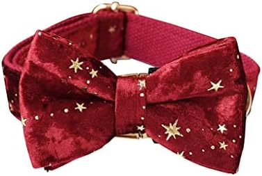 צווארון כלבים אישי בהתאמה אישית חג המולד אדום קטיפה קטיפה צווארון מחמד חיות מחמד ורצועה עם מתנות חג המולד של פסטיבל כוכבי הזהב.