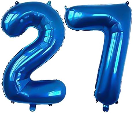 XLOOD מספר 27 בלונים 32 אינץ 'בלון דיגיטלי אלפבית 27 בלוני יום הולדת ספרה 27 בלוני הליום בלונים גדולים לציוד למסיבות יום הולדת מקלחת כלות רווקה, מספר 27 כחול 27