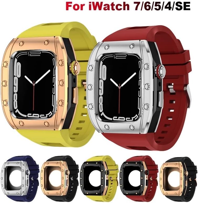 ערכת שינוי CNHKAU רצועת סיליקון רצועה לקוראה עבור Apple Watch 44 ממ 45 ממ צמיד מגן מתכת למתיחה של Apple Watch Series 8 7 6 5 4 SE