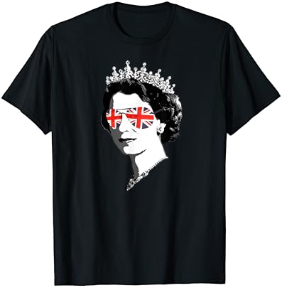 אליזבת השנייה משקפי שמש חולצת טי בריטי כתר איחוד ג ' ק מם