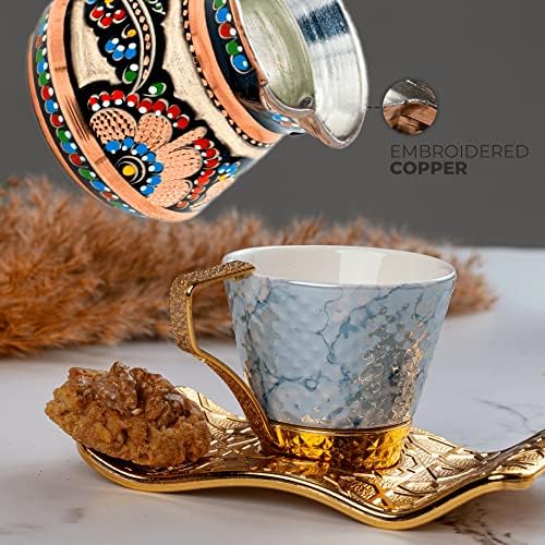סיר קפה טורקי בעבודת יד, מכונת קפה ערבית יוונית, עות'מאנית בעבודת יד פטיש Cezve עם ידית פליז