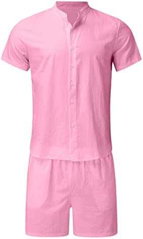 גברים של הוואי חולצה סטי מוצק צבע מזדמן כפתור למטה חולצות ומכנסיים קצרים רופפים 2 חתיכה קיץ חוף תלבושות סטים
