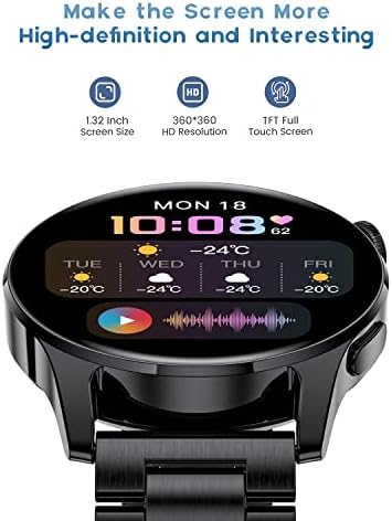 שעון חכם Lige לגברים, שיחות Bluetooth, גשש כושר עם צג שינה, 1.32 '' HD מסך מגע מלא, IP67 Smartwatch Smartwatch התואם ל- Android iOS Black