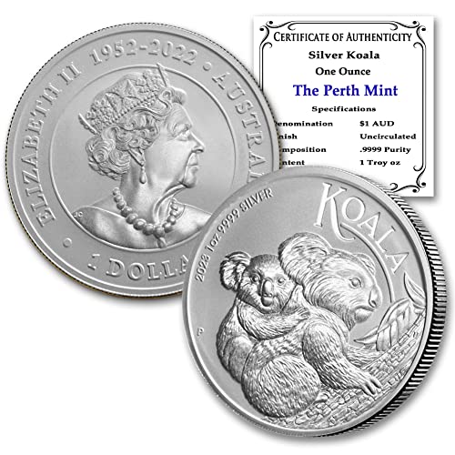 2023 עמ 'סט של מטבעות קואלה כסף אוסטרלי אוסטרלי ותעודת האותנטיות המוכרת