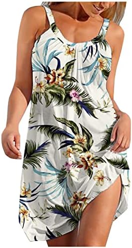 WPOUMV שמלות קיץ לנשים ללא שרוולים צוואר הצוואר פרחוני הדפסת השמש שמלת טנק חוף מזדמן שמלות מיני הוואי