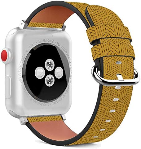 תואם ל- Apple Watch - 42 ממ / 44 ממ / 45 ממ צמיד צמיד עור עם אבזם נירוסטה ומתאמים - מצולע צהוב חרדל