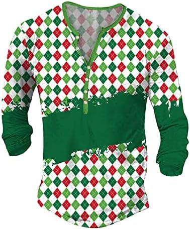 חולצות הנלי חג המולד של ווקאצ'י לגברים מכוערים חג המולד איילים הדפס פתית שלג שרוול ארוך V כפתור צוואר למטה חולצה היפי