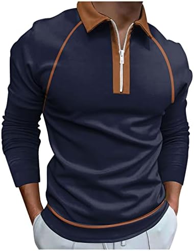 חולצות פולו רוכסן של XXBR לגברים, 2022 חולצת גברים חדשים שרוול ארוך טלאים גיאומטריים טלאים גולף חולצה סתיו צוואר צוואר חולצה מזדמנים