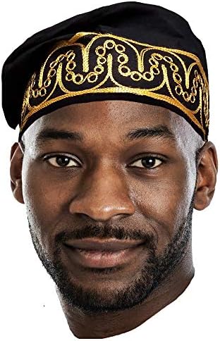 כובע הקופי השחור האפריקאי של דופסי עם רקמת זהב