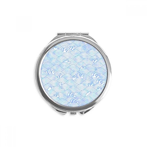 גיאומטריה כחול גלי דפוס יפן יד קומפקטי מראה עגול נייד כיס זכוכית