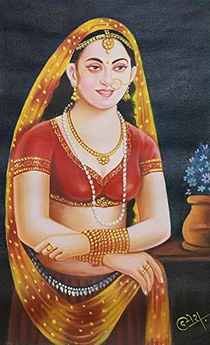 Novica Multicicor בוליווד ציור ריאליסטים ציור מהודו 'Rajasthani Beauty V'