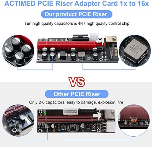 ACTIMED PCIE RISER 1X עד 16X GPU RISER 10 קבלים, כרטיס מתאם PCI Express Riser