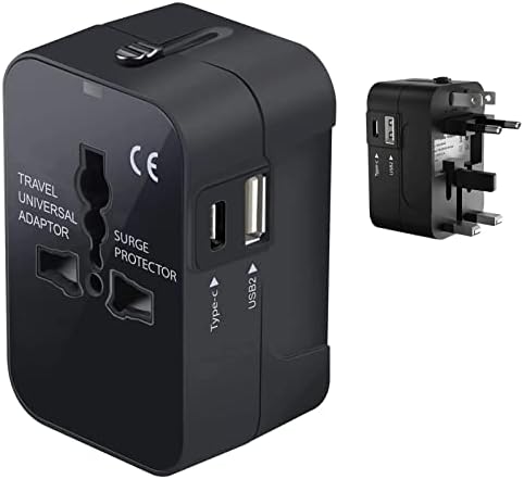 Travel USB פלוס מתאם כוח בינלאומי תואם ל- MicroMax E485 עבור כוח עולמי לשלושה מכשירים USB Typec, USB-A לנסוע בין ארהב/האיחוד האירופי/AUS/NZ/UK/CN