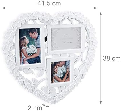 ימי רגיעה קולאז 'מסגרת תמונת לב, גלריית תליה, אופקית ואנכית 10x10, 10x15, מתנה לחתונה, לבן, חבילה של 1