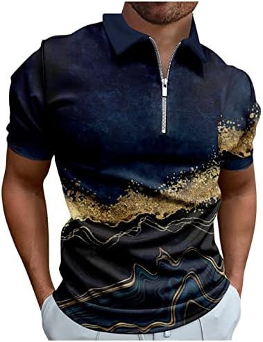 חולצות גולף לגברים של RTRDE עובדות בגדים פסים יצירתיים הדפסת חולצות רוכסן עם שרוולים קצרים עם שרוול קצר שרוול קצר