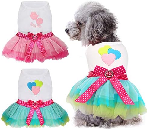 שמלת כלבים קטנה של Hylyun 2 חבילות - שמלת נסיכה חמודה של טוטו לב ושפת שמלות גורים מודפסות לילדות כלבים קטנים בקיץ
