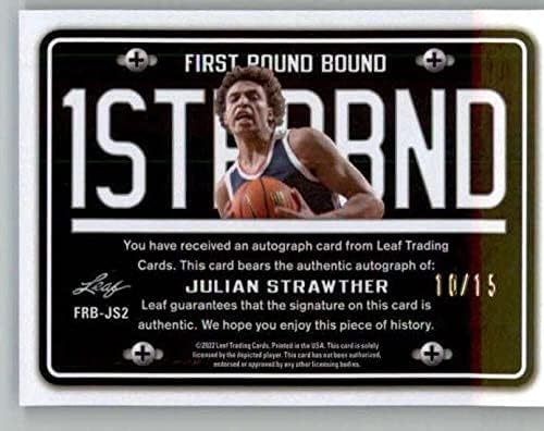 2021-22 עלה מתכת עגול ראשונה כבול מוג'ו חתימה סגול FRB-JS2 Julian Strawther Rc Rookie Auto 10/15 כרטיס מסחר בכדורסל