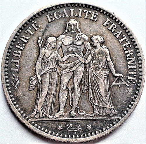 FR 1870-77 גודל הכתר האירופי גודל צרפת מטבע כסף עתיק 5 פרנק טוב