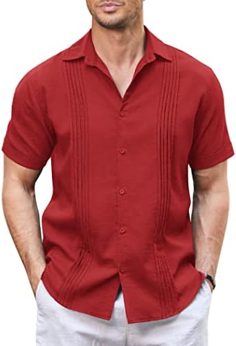 חולצת פשתן מזדמנת של קואופנדי גברים קובנית גואייבררה כפתור שרוול קצר למטה חולצה למטה