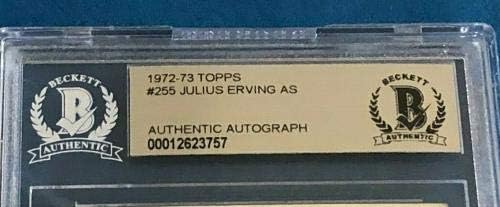 יוליוס דר ג'רווינג חתם על 1972-73 טופ טופ טירון מס '255 בתור בקט באס-אולסטאר-כרטיסי טירון של כדורסל