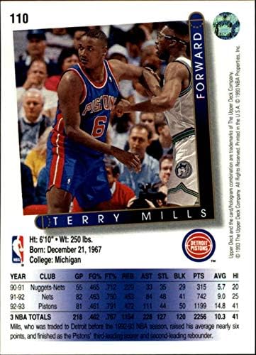 1993-94 סיפון עליון 110 טרי מילס דטרויט פיסטונס NBA כרטיס כדורסל NM-MT
