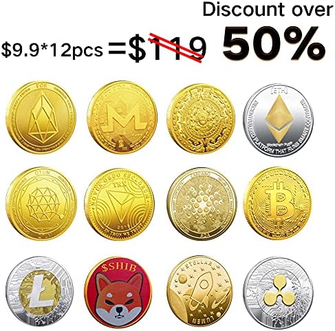 Krisler 12 pc אספן מטבע ביטקוין אספן קריפטו -מטבע פיזי, כל מטבע זהב שונה blockchain cryptocurrency במתנה אספנית מגנה, ביטקוין/Ethereum/Litecoin/on