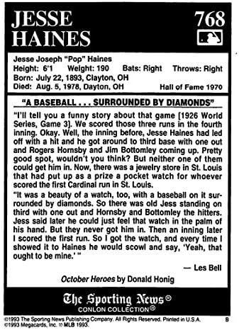 1993 אוסף קונלון 768 ג'סי היינס סנט לואיס קרדינלס כרטיס מסחר רשמי של MLB מ- The Sporting News במצב גולמי
