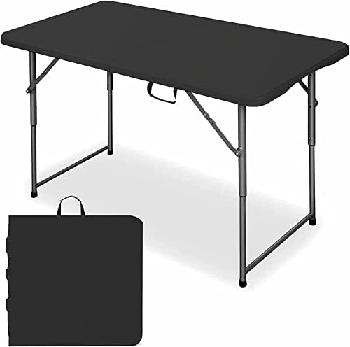אדטיאן מתקפל, 4 רגל קטן, נייד ומתקפל לשימוש פנימי וחיצוני, יציב, שולחן קלפים קומפקטי לקמפינג, יצירה, שחור