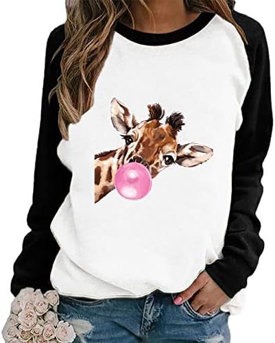 סווטשירטים של Oplxuo לאוהבי בעלי חיים נשים קשת חמוד סוודר פרה סוודר בלוק צבע מזדמן שרוול ארוך שרוול צווארון חולצה חולצה