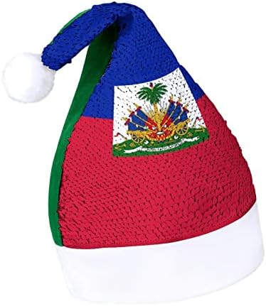 דגל של האיטי פאייטים חג המולד כובעי סנטה חג המולד כובע למבוגרים שמח חג המולד המפלגה תלבושות בני כובע