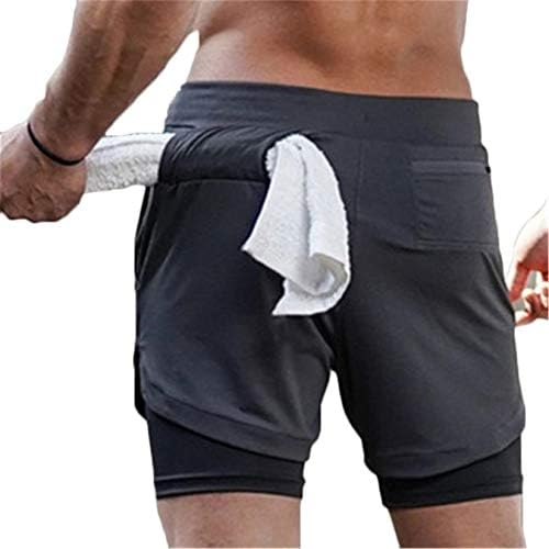 גברים של 2 ב 1 מכנסי ריצה אימון אימון כושר דחיסה הדוק קצר מכנסיים עם כיסים